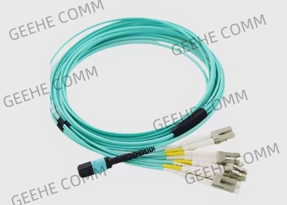 8 Faser OM3 Aqua Female zum Mann MPO faser-Ausbruch-Kabel 4x LC zum Duplex