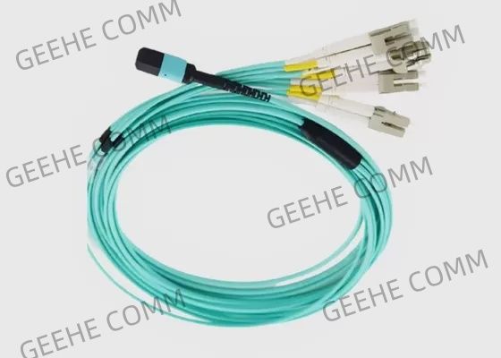 8 Faser OM3 Aqua Female zum Mann MPO faser-Ausbruch-Kabel 4x LC zum Duplex