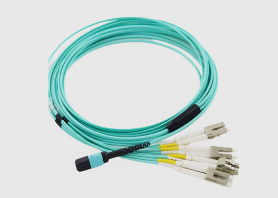 8 Faser OM3 Aqua Female zum Mann MPO faser-Ausbruch-Kabel 4x LC zum Duplex