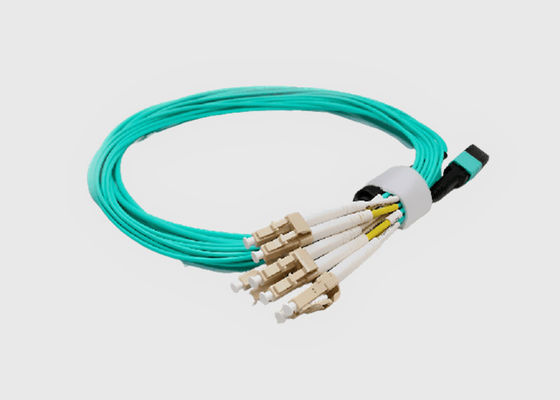8 Faser OM3 Aqua Female zum Mann MPO faser-Ausbruch-Kabel 4x LC zum Duplex