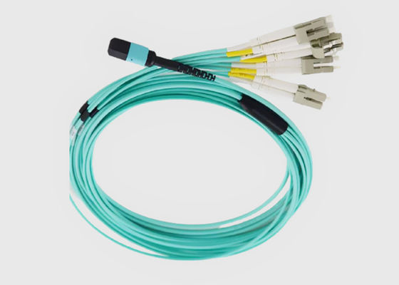 8 Faser OM3 Aqua Female zum Mann MPO faser-Ausbruch-Kabel 4x LC zum Duplex